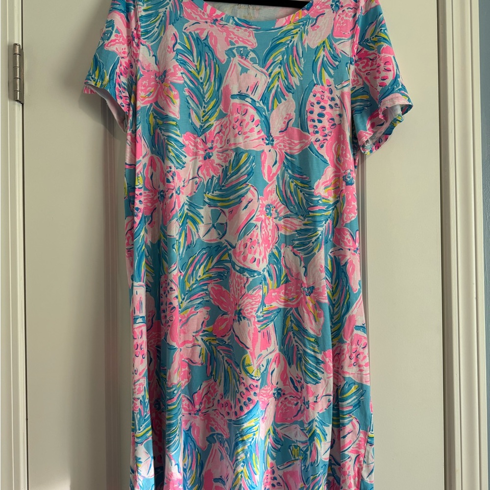 Lilly Pulitzer Pink & Teal Tropical Floral Shift Dress